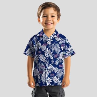 Floral Leaf New York Giants Hawaiian Shirt, Vintage Blue White NFL Aloha Shirt