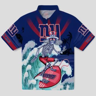 Limited Edition New York Giants Hawaiian Shirt, Blue Surfing Skeleton NFL Apparel