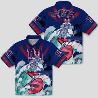 Limited Edition New York Giants Hawaiian Shirt, Blue Surfing Skeleton NFL Apparel