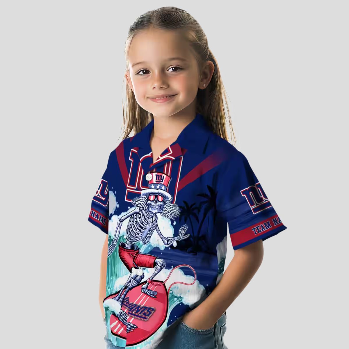 Limited Edition New York Giants Hawaiian Shirt, Blue Surfing Skeleton NFL Apparel