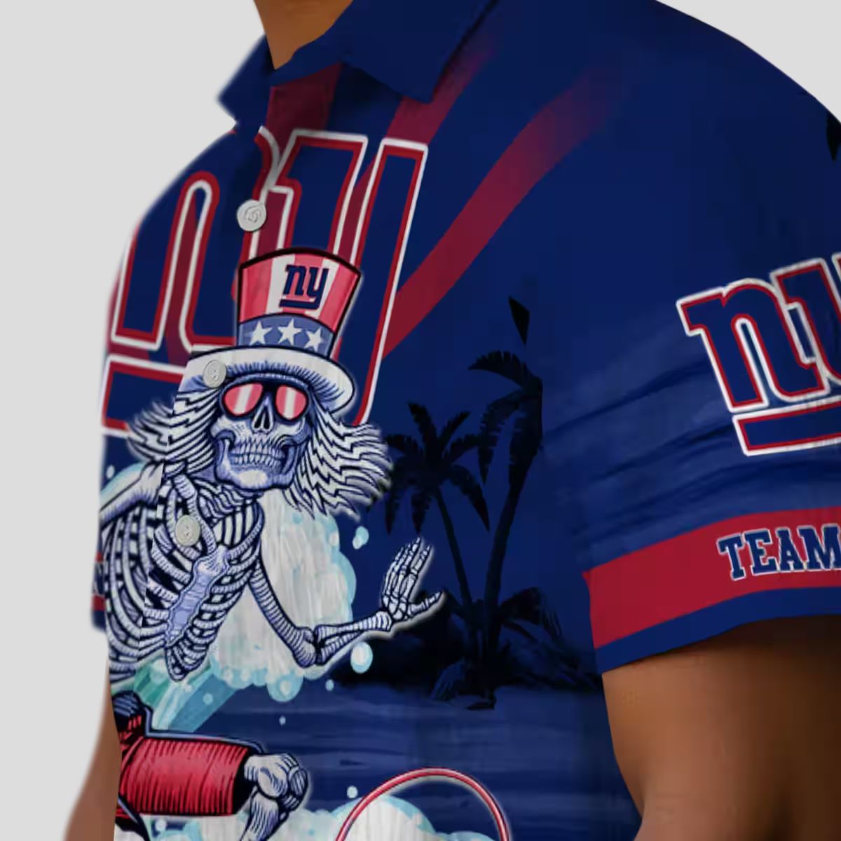 Limited Edition New York Giants Hawaiian Shirt, Blue Surfing Skeleton NFL Apparel