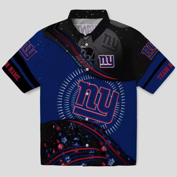 Men’s New York Giants Black & Blue Aloha Hawaiian Shirt, Summer NFL Football Fan Apparel
