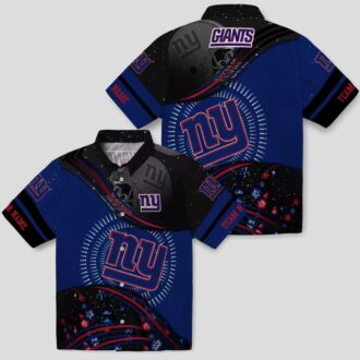 Men’s New York Giants Black & Blue Aloha Hawaiian Shirt, Summer NFL Football Fan Apparel