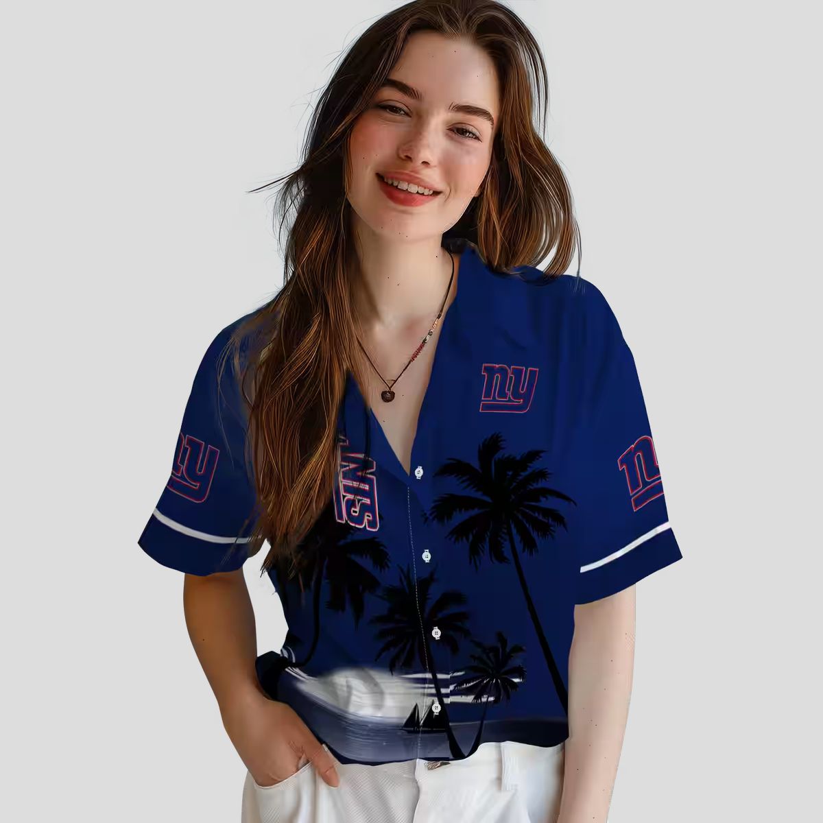 Men’s New York Giants Sunset Hawaiian Shirt, Blue Black Football Tailgate Outfit
