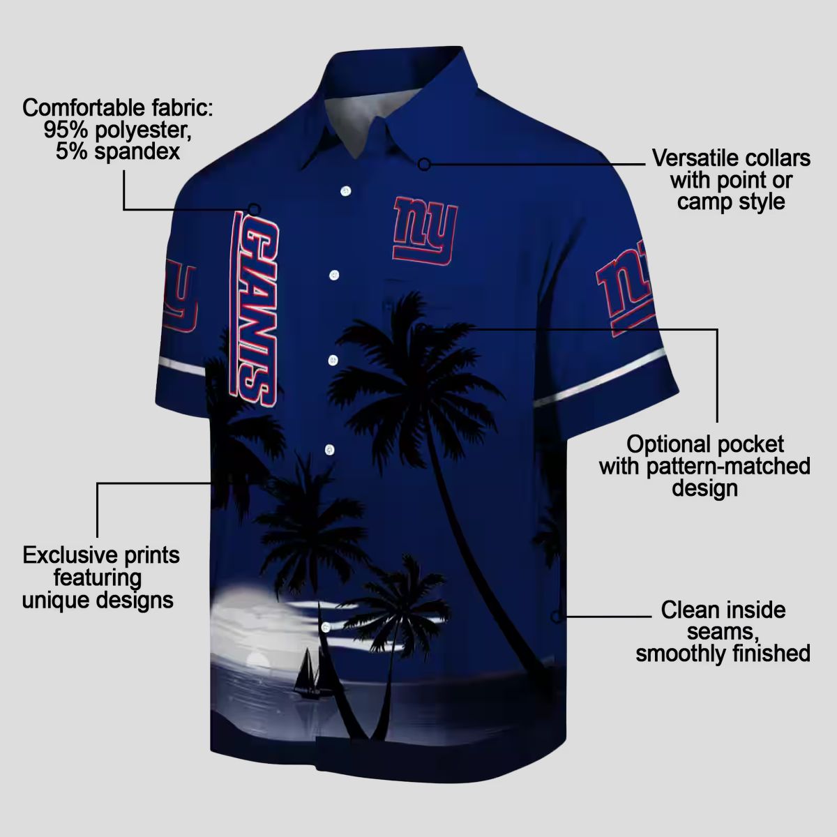 Men’s New York Giants Sunset Hawaiian Shirt, Blue Black Football Tailgate Outfit
