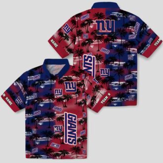 New York Giants Aloha Hawaiian Shirt, Palm Silhouette Tropical NFL Fan Gear