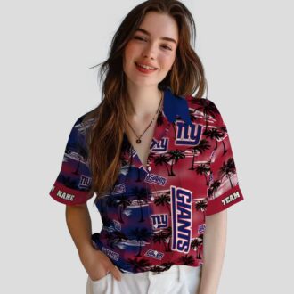 New York Giants Aloha Hawaiian Shirt, Palm Silhouette Tropical NFL Fan Gear