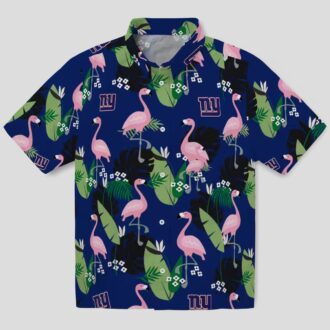 New York Giants Aloha Shirt, Blue Flamingo & Palm Leaf Hawaiian Shirt