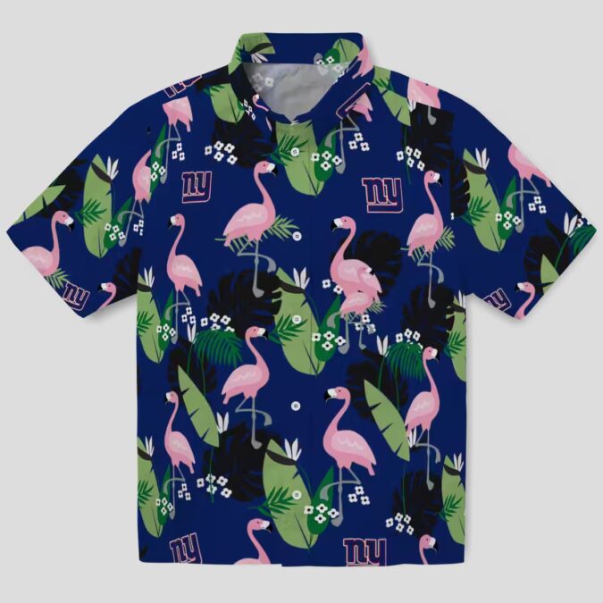 New York Giants Aloha Shirt, Blue Flamingo & Palm Leaf Hawaiian Shirt
