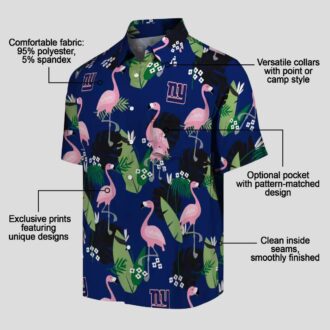 New York Giants Aloha Shirt, Blue Flamingo & Palm Leaf Hawaiian Shirt