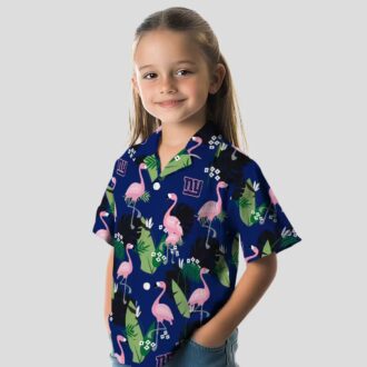 New York Giants Aloha Shirt, Blue Flamingo & Palm Leaf Hawaiian Shirt
