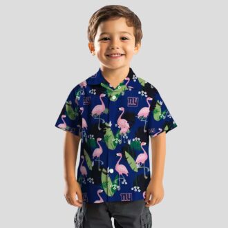 New York Giants Aloha Shirt, Blue Flamingo & Palm Leaf Hawaiian Shirt