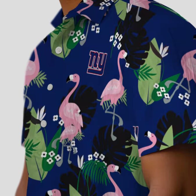 New York Giants Aloha Shirt, Blue Flamingo & Palm Leaf Hawaiian Shirt