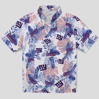 New York Giants Beach Hawaiian Shirt, Palm Leaf Blue White NFL Apparel