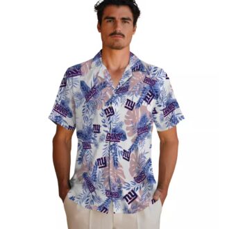 New York Giants Beach Hawaiian Shirt, Palm Leaf Blue White NFL Apparel