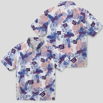 New York Giants Beach Hawaiian Shirt, Palm Leaf Blue White NFL Apparel