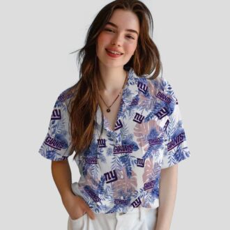 New York Giants Beach Hawaiian Shirt, Palm Leaf Blue White NFL Apparel