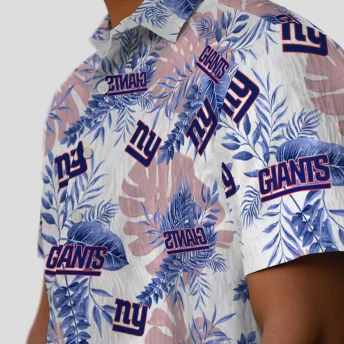New York Giants Beach Hawaiian Shirt, Palm Leaf Blue White NFL Apparel