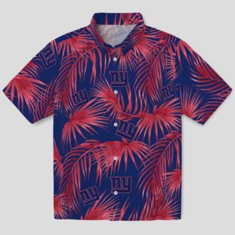 New York Giants Blue Hawaiian Shirt, Leafy Palms Aloha Beach Outfit