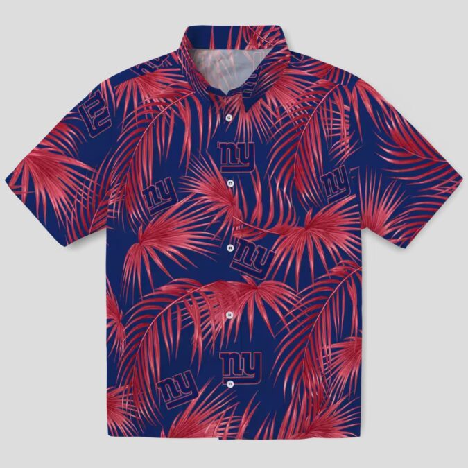 New York Giants Blue Hawaiian Shirt, Leafy Palms Aloha Beach Outfit