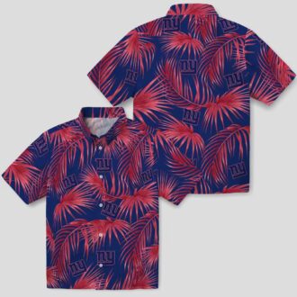New York Giants Blue Hawaiian Shirt, Leafy Palms Aloha Beach Outfit