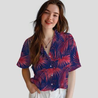 New York Giants Blue Hawaiian Shirt, Leafy Palms Aloha Beach Outfit