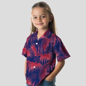 New York Giants Blue Hawaiian Shirt, Leafy Palms Aloha Beach Outfit