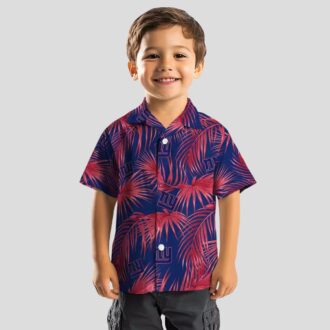 New York Giants Blue Hawaiian Shirt, Leafy Palms Aloha Beach Outfit