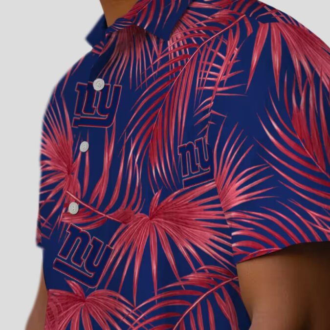 New York Giants Blue Hawaiian Shirt, Leafy Palms Aloha Beach Outfit