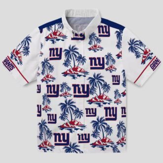 New York Giants Blue White Hawaiian Shirt, Palm Island Summer Vacation Outfit