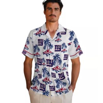 New York Giants Blue White Hawaiian Shirt, Palm Island Summer Vacation Outfit