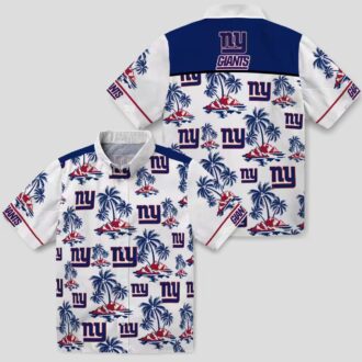 New York Giants Blue White Hawaiian Shirt, Palm Island Summer Vacation Outfit