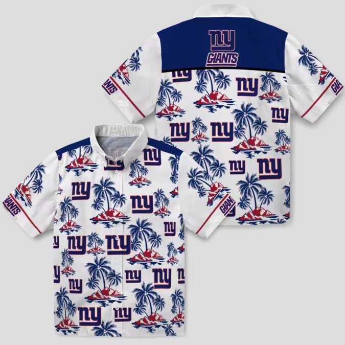 New York Giants Blue White Hawaiian Shirt, Palm Island Summer Vacation Outfit