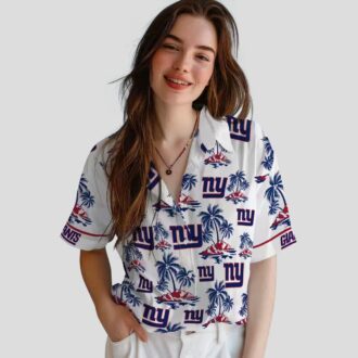 New York Giants Blue White Hawaiian Shirt, Palm Island Summer Vacation Outfit