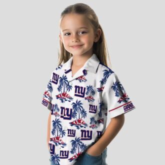 New York Giants Blue White Hawaiian Shirt, Palm Island Summer Vacation Outfit