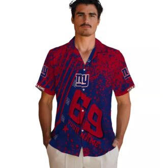 New York Giants Button Up Hawaiian Shirt, Blue Aloha Stripes NFL Summer Gear