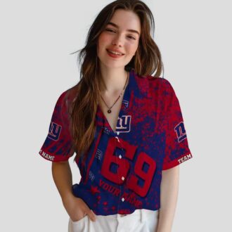 New York Giants Button Up Hawaiian Shirt, Blue Aloha Stripes NFL Summer Gear