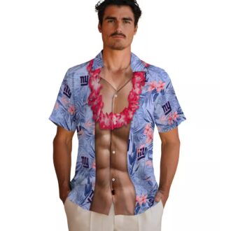 New York Giants Chest Illusion Hawaiian Shirt, Blue Floral NFL Apparel