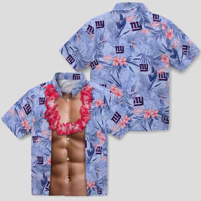 New York Giants Chest Illusion Hawaiian Shirt, Blue Floral NFL Apparel