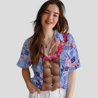 New York Giants Chest Illusion Hawaiian Shirt, Blue Floral NFL Apparel