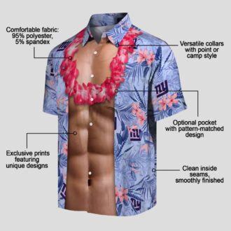New York Giants Chest Illusion Hawaiian Shirt, Blue Floral NFL Apparel