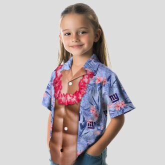New York Giants Chest Illusion Hawaiian Shirt, Blue Floral NFL Apparel