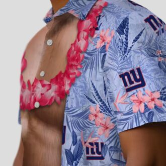 New York Giants Chest Illusion Hawaiian Shirt, Blue Floral NFL Apparel