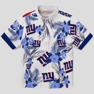 New York Giants Floral Hawaiian Button Up Shirt, Patriotic Hibiscus Print Beach Outfit