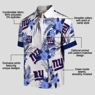 New York Giants Floral Hawaiian Button Up Shirt, Patriotic Hibiscus Print Beach Outfit