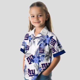 New York Giants Floral Hawaiian Button Up Shirt, Patriotic Hibiscus Print Beach Outfit