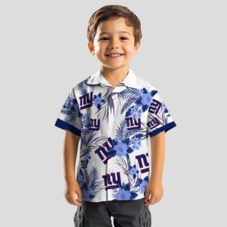 New York Giants Floral Hawaiian Button Up Shirt, Patriotic Hibiscus Print Beach Outfit
