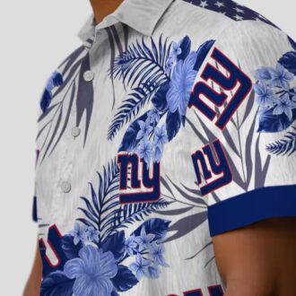 New York Giants Floral Hawaiian Button Up Shirt, Patriotic Hibiscus Print Beach Outfit
