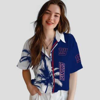 New York Giants Floral Hawaiian Shirt, Palm Trees Blue & White NFL Football Fan Apparel