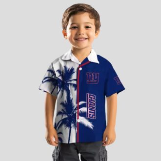 New York Giants Floral Hawaiian Shirt, Palm Trees Blue & White NFL Football Fan Apparel
